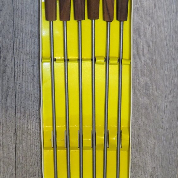 Vintage FONDUE Forks in Original Box Stainless Steel Teak Handles (221V) - Picture 6 of 7